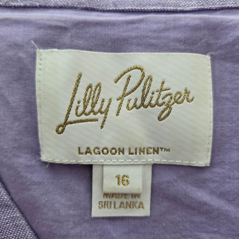 Lilly Pulitzer Mialeigh Elbow Sleeve Linen Shift Dress 16 Lilac Coastal Resort - Picture 4 of 16